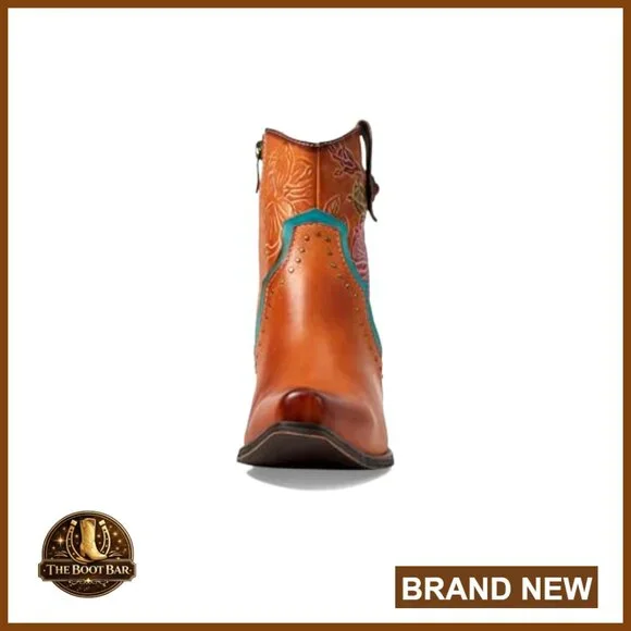 Mid-Calf Western Boots with Floral Embossed Leather and Zipper Closure - Picture 2 of 5